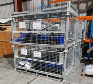 DAYWALK Heavy Duty Double Cages with items, stacked 2-high in workshop
