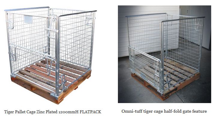 tiger pallet cage zinc plated and half-fold gate feature