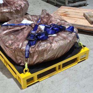 equipment secured on a steel pallet