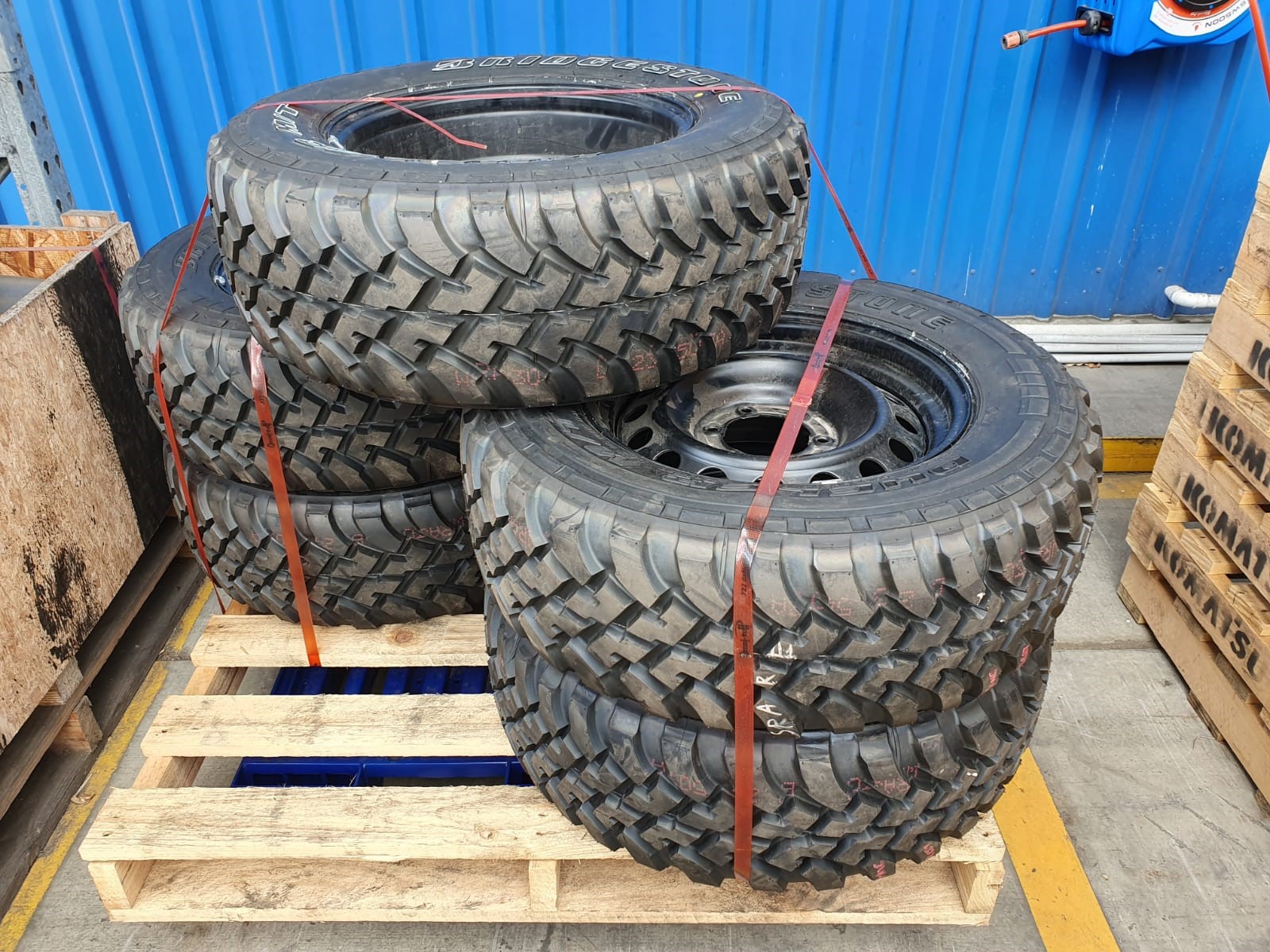 tyres bundled together with 19mm Premium PET Strapping