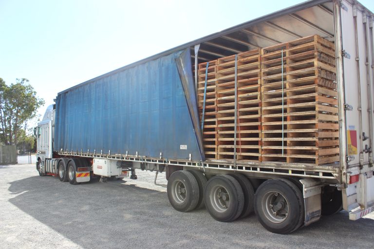heat treated hardwood pallets in a truck