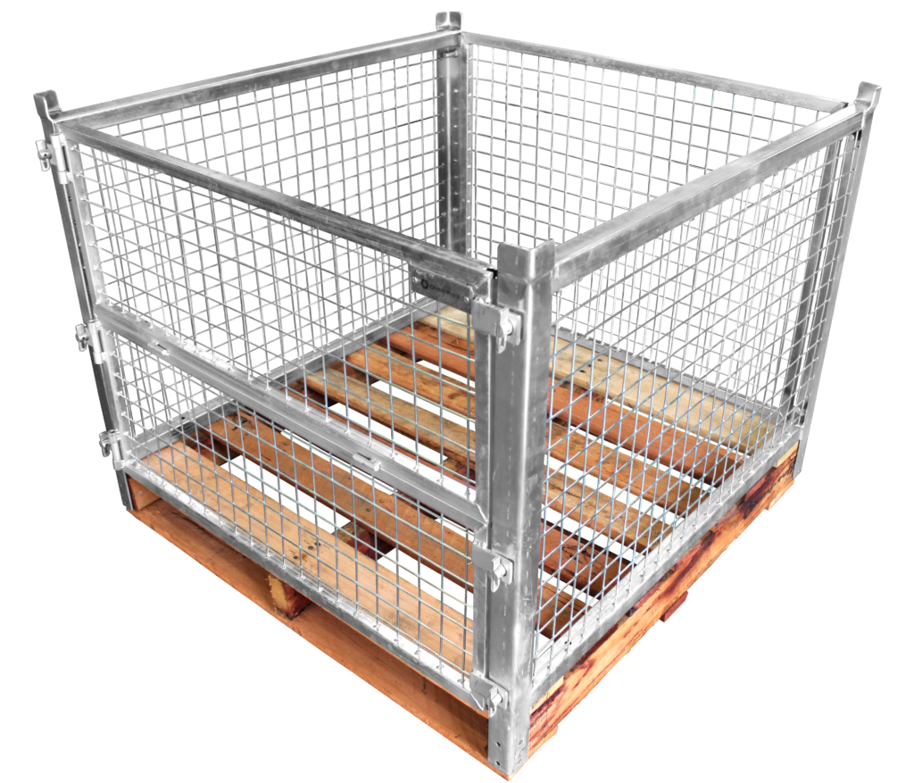 metal cage wooden pallet