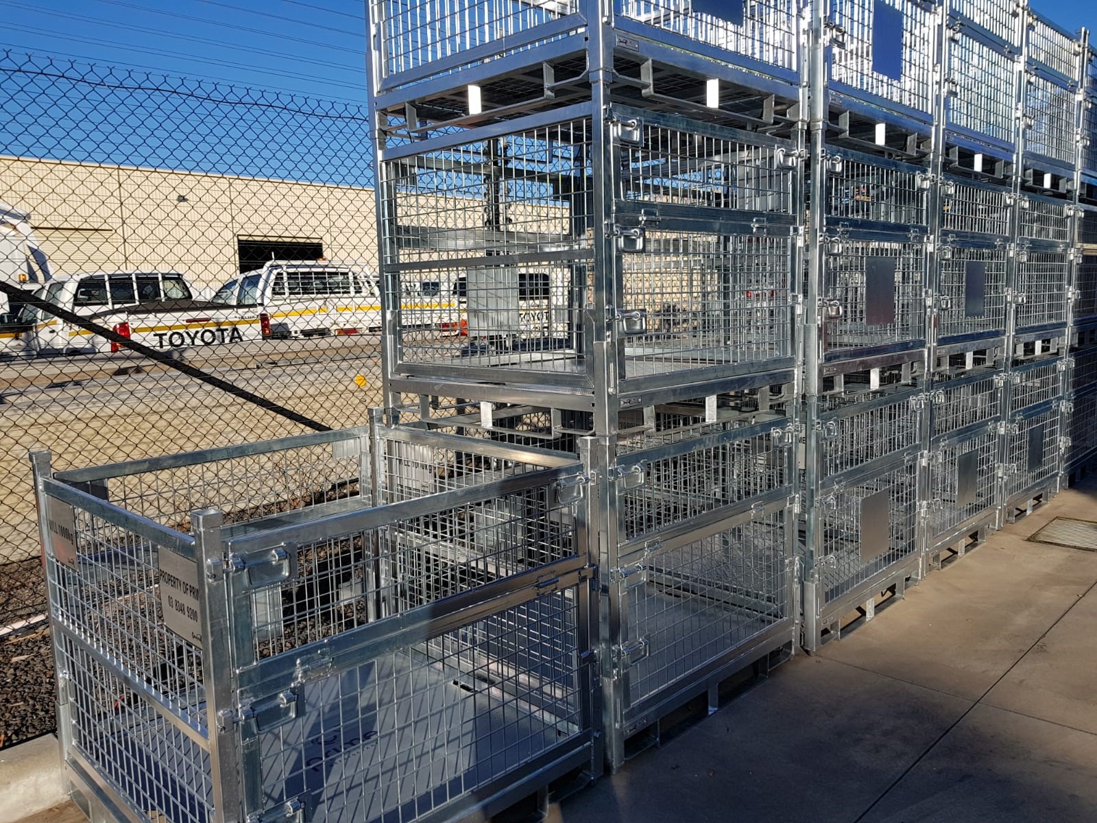 row of pallet cages
