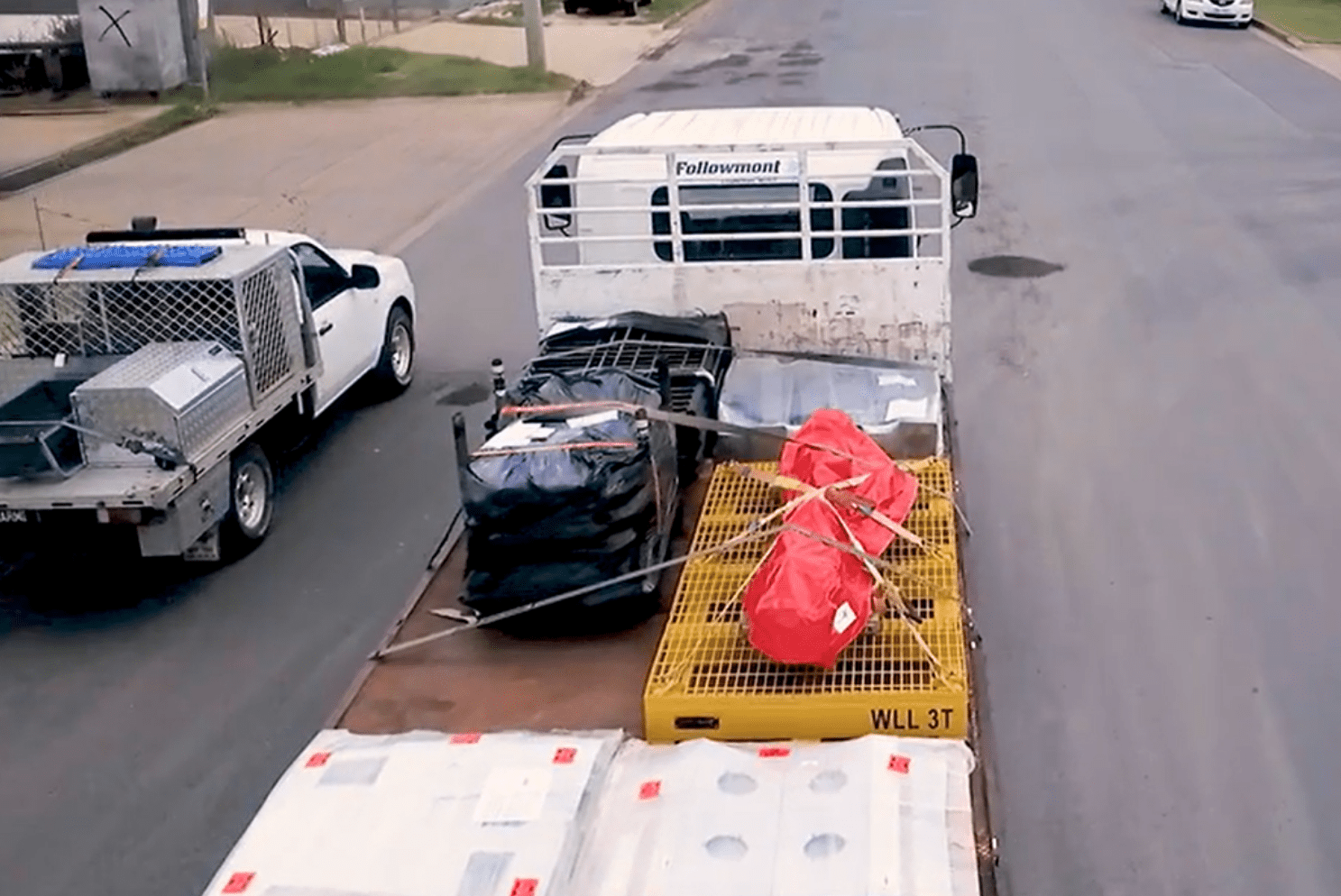 equipment placed on steel pallets transported
