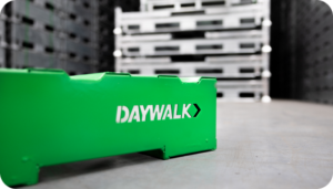 side profile of an industrial pallet with Daywalk logo