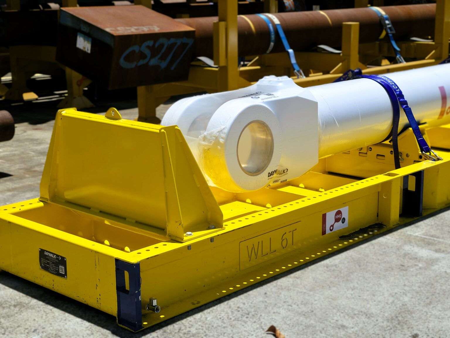 Cylinder in transport frame on site.