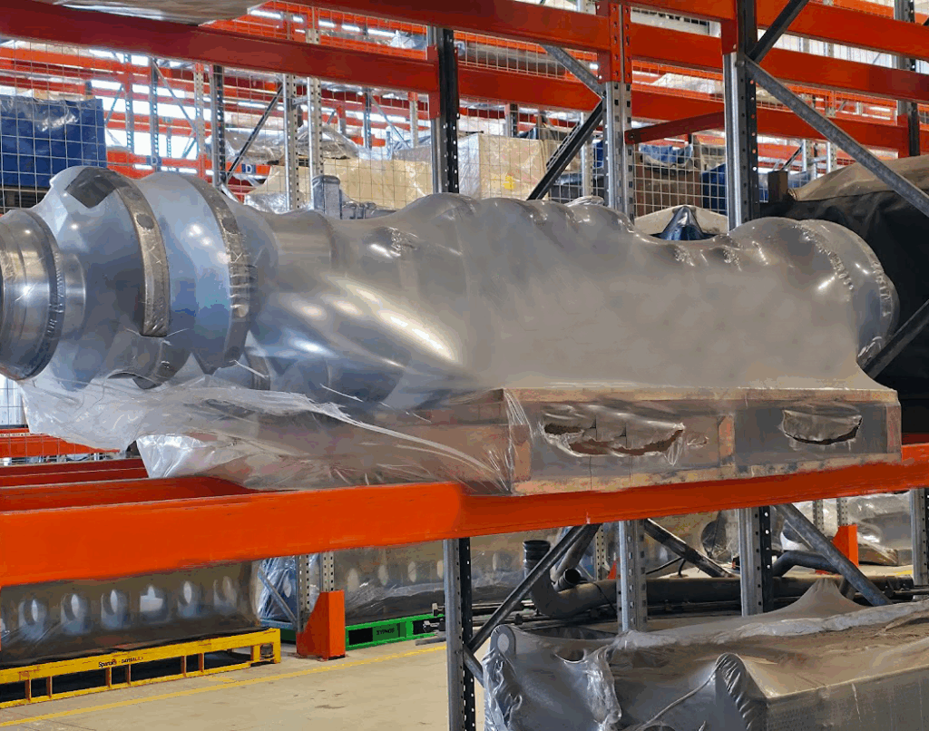 Wood pallets were used previously for crankshafts, but they can break and fail.