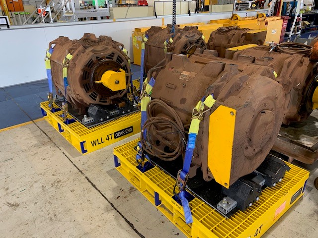 multiple motors on mining site with DAYWALK frames, strapped.
