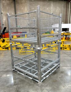 DAYWALK steel cages stacked in a warehouse